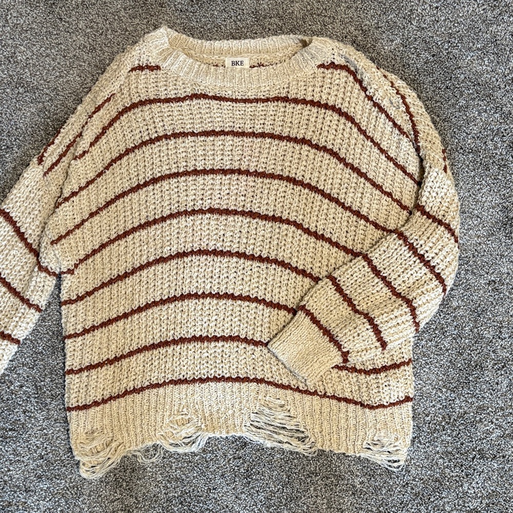 BKE Cream and Brown Striped Sweater
